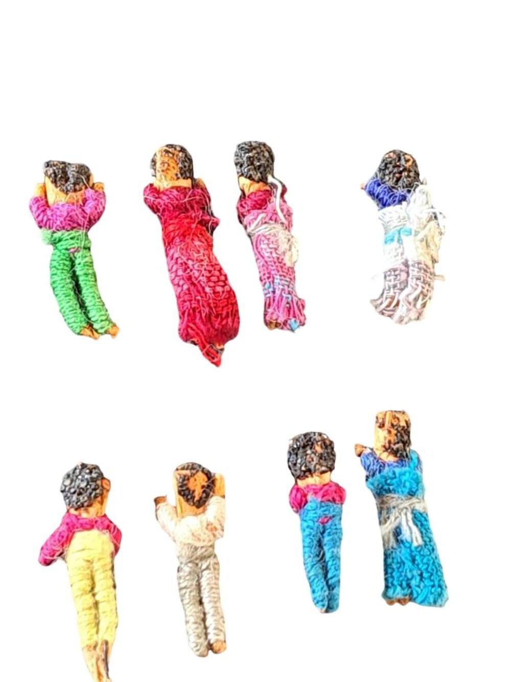 Handcrafted Guatemalan Worry Dolls Set Colorful Thread Clothing Folk Art Collect - Picture 6 of 6